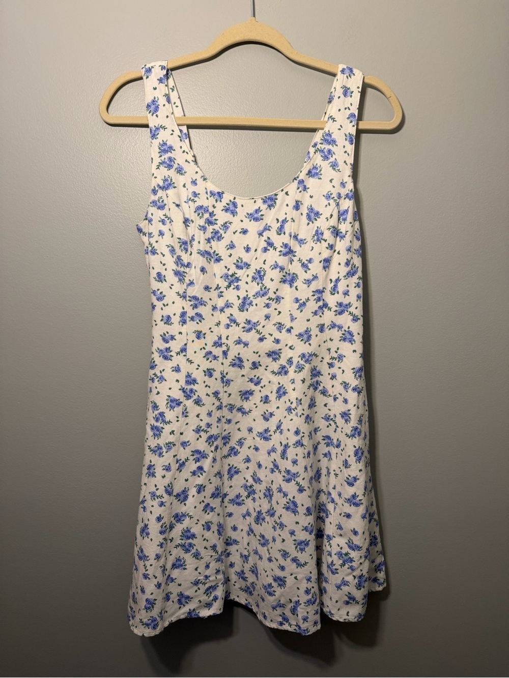 Japna White Mini Dress with Blue Floral Motif